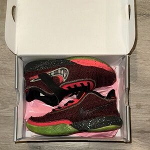 LeBron Kids Burgundy and Lime Sneakers 2Y